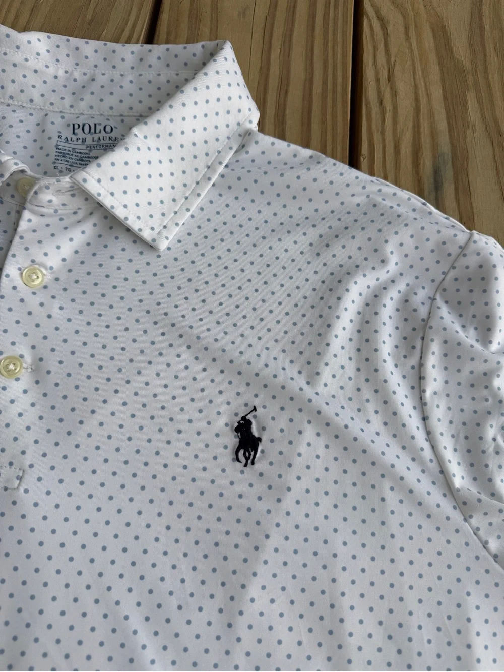 Polo Ralph Lauren Performance Golf Polo Men’s Size XL Blue White Polka Dots